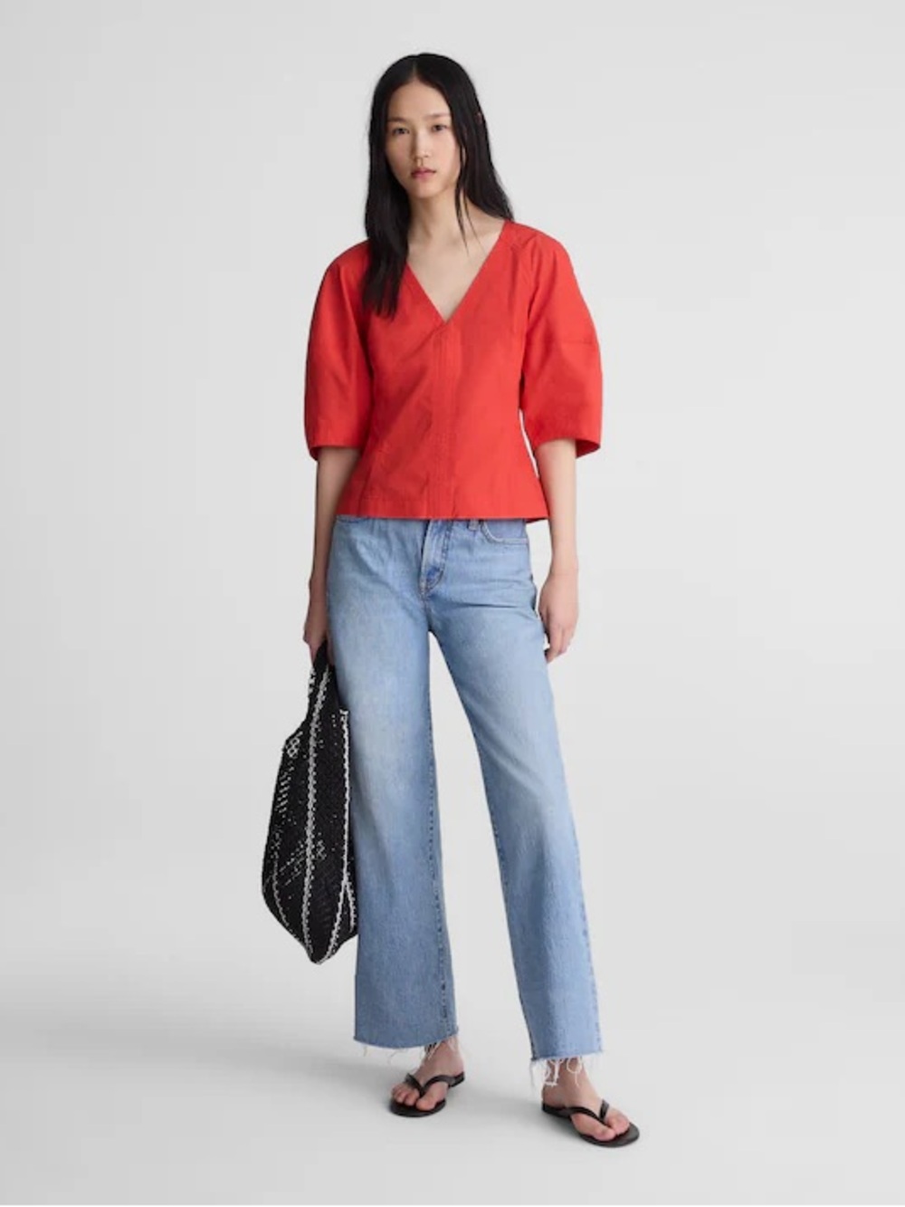Madewell Sculptural V-Neck Top in Poplin - NWT